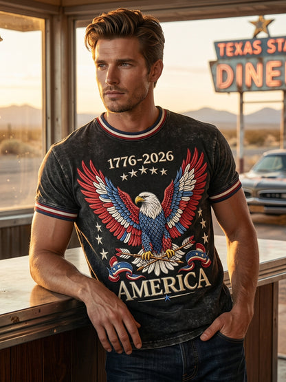 Men's USA 1776-2026 Printed Casual T-Shirt