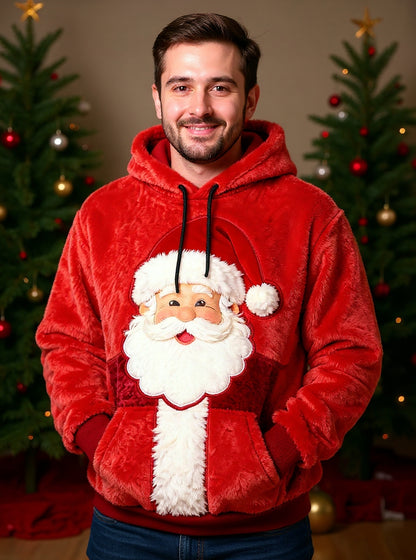 Men's Christmas Santa Claus Art Oversized Drop-Shoulder Hoodie with Pockets