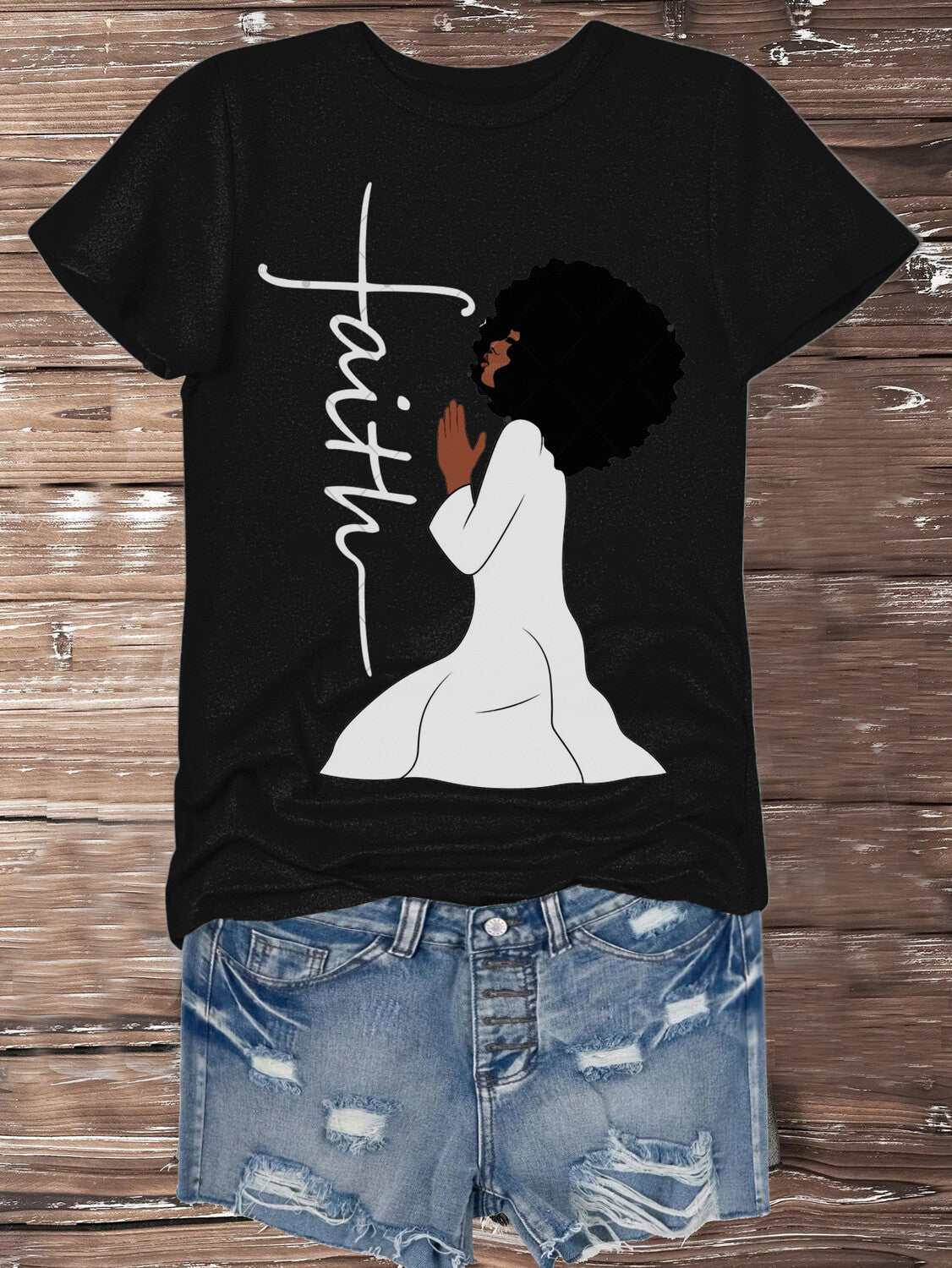 Women's Praying Faith Graphic Print Cotton Casual T-Shirt