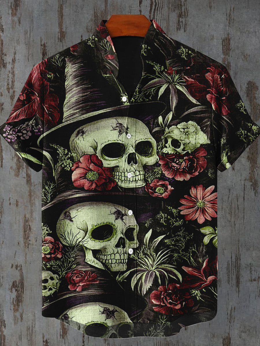 Skull Flowers Art Print Casual Shirt