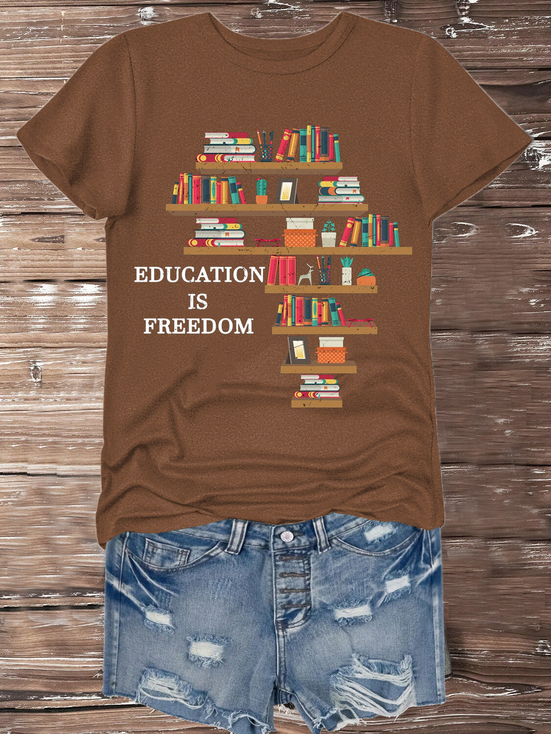 Women's Education Is Freedom African Map Graphic Print Cotton Casual T-Shirt