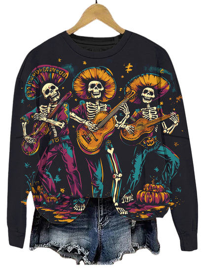 Day of the Dead Skull Art Print Long Sleeve Sweatshirt