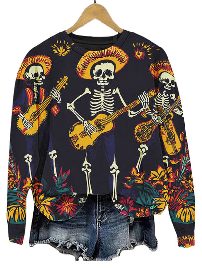 Day of the Dead Skull Art Print Long Sleeve Sweatshirt