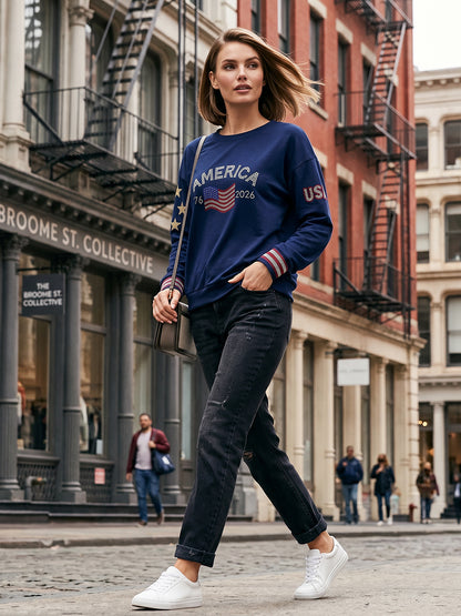 Women's  Retro American Independence Day  Long-Sleeve Top