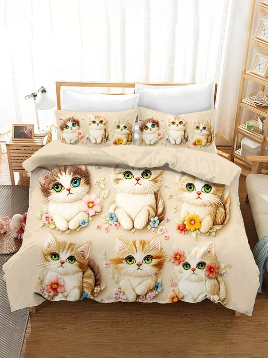 3-Piece Quilted Bedding Sets Cats