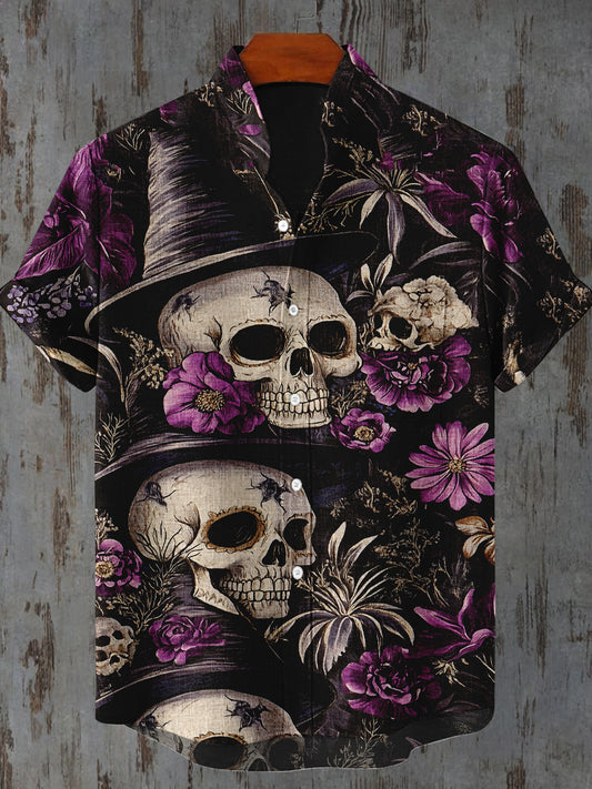 Skull Flowers Art Print Casual Shirt