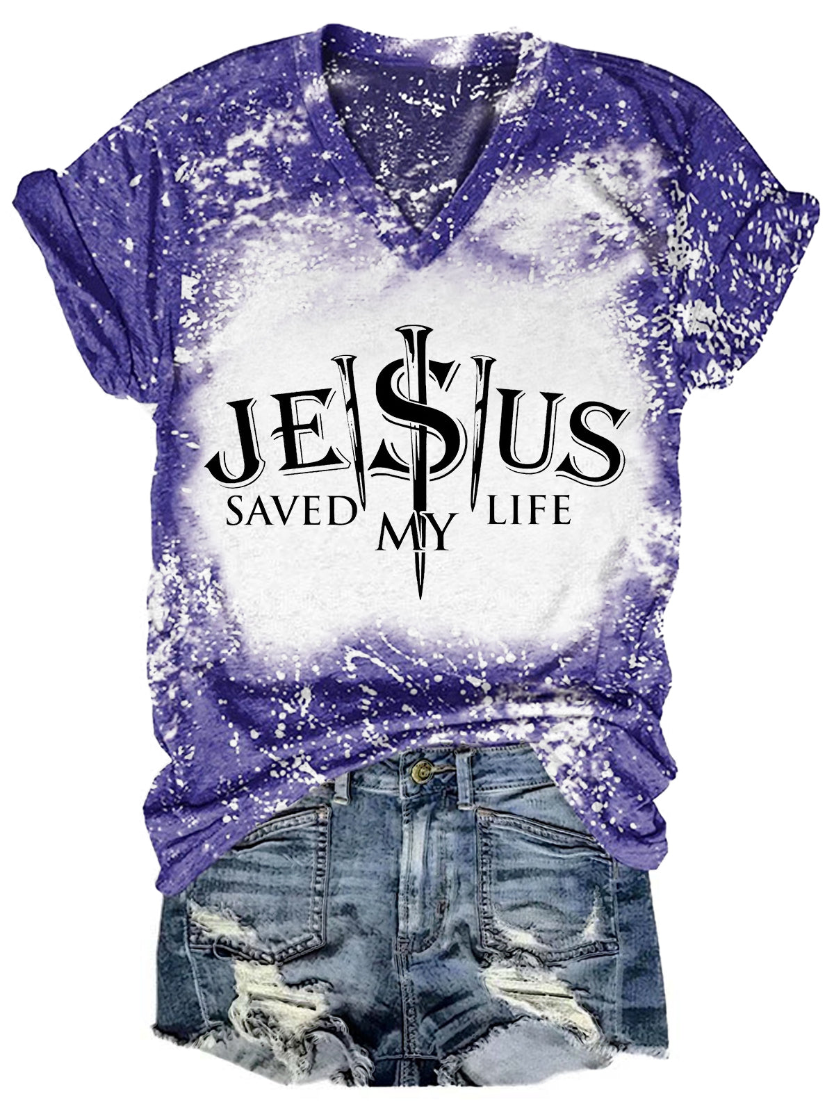 Jesus Saved My Life Tie Dye V Neck T-shirt