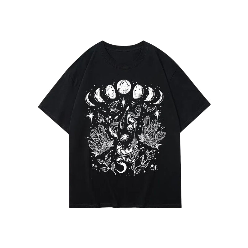 Unisex Tarot Reach For The Moon Casual Crew Neck Short-Sleeve T-shirt