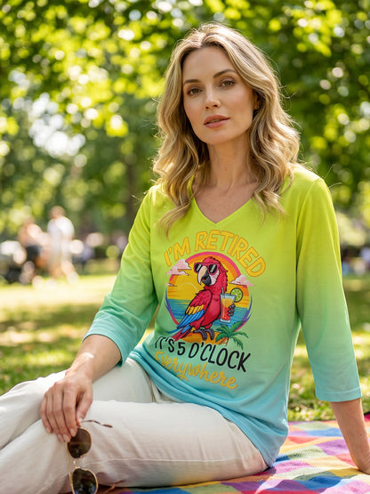 Women's I'm Retired It's 5 O'clock Everywhere Parrot Print Casual Half-Sleeve Top