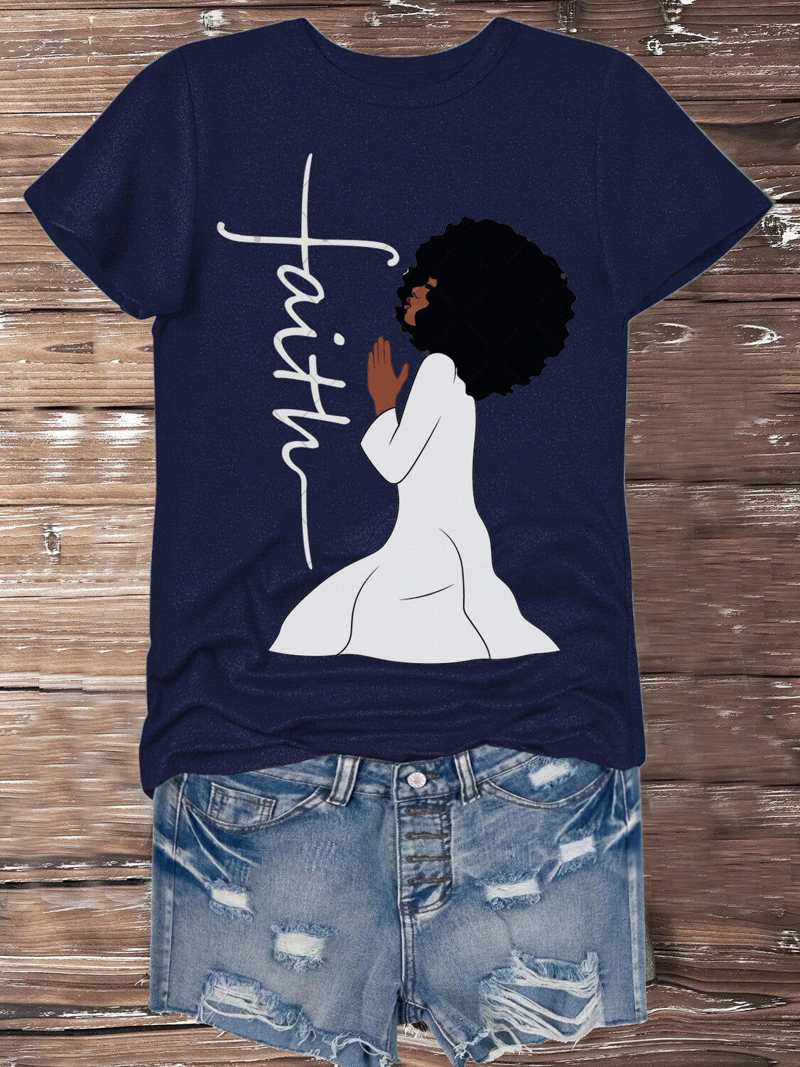 Women's Praying Faith Graphic Print Cotton Casual T-Shirt