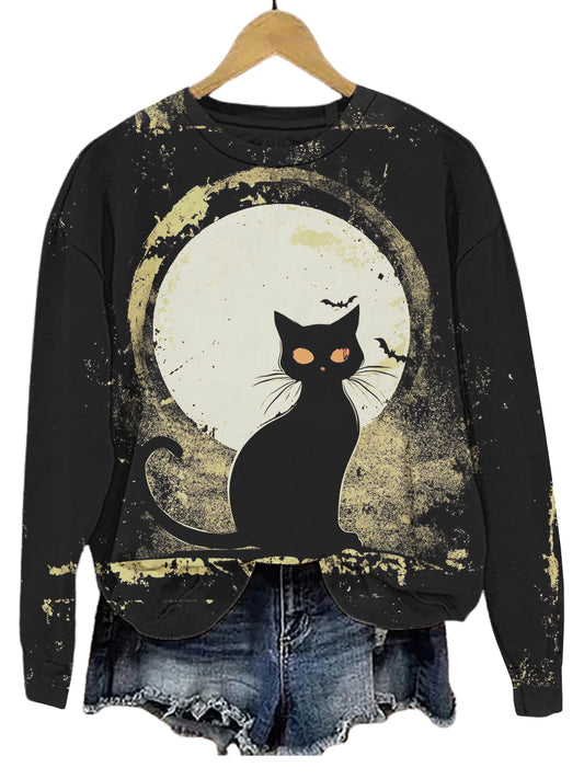 Women's Cat Moon Long Sleeve Sweatshirt