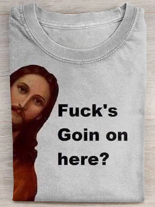 Funny Jesus Art Print Casual Short Sleeve T-shirt