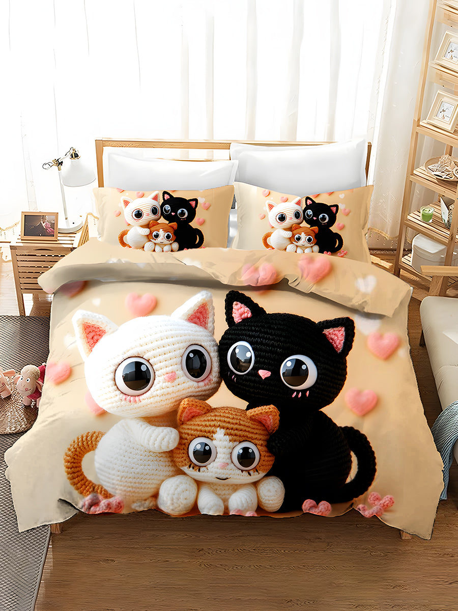 3-Piece Quilted Bedding Sets Cat Family