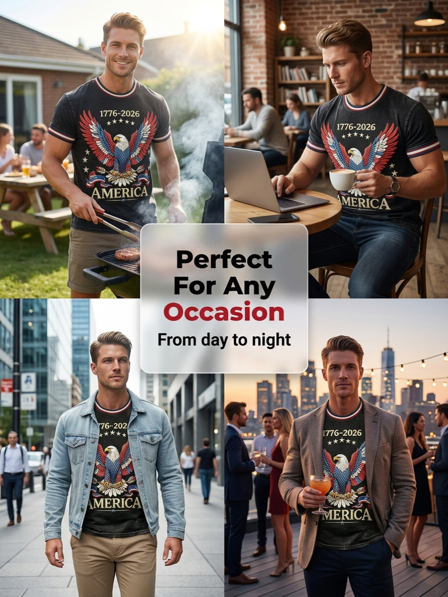 Men's USA 1776-2026 Printed Casual T-Shirt