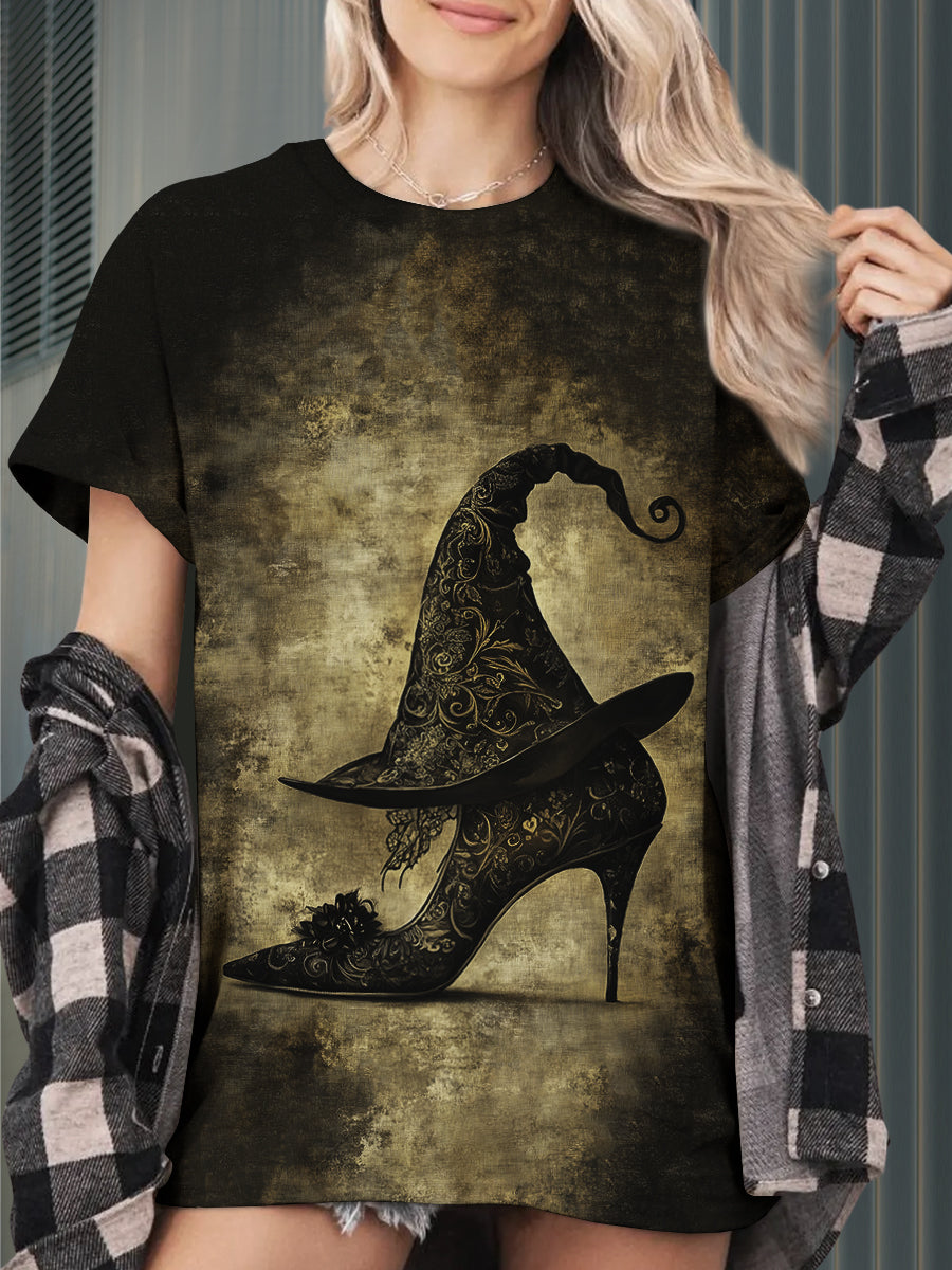 Witch Art Print Unisex Round Neck Short Sleeve Casual T-Shirt