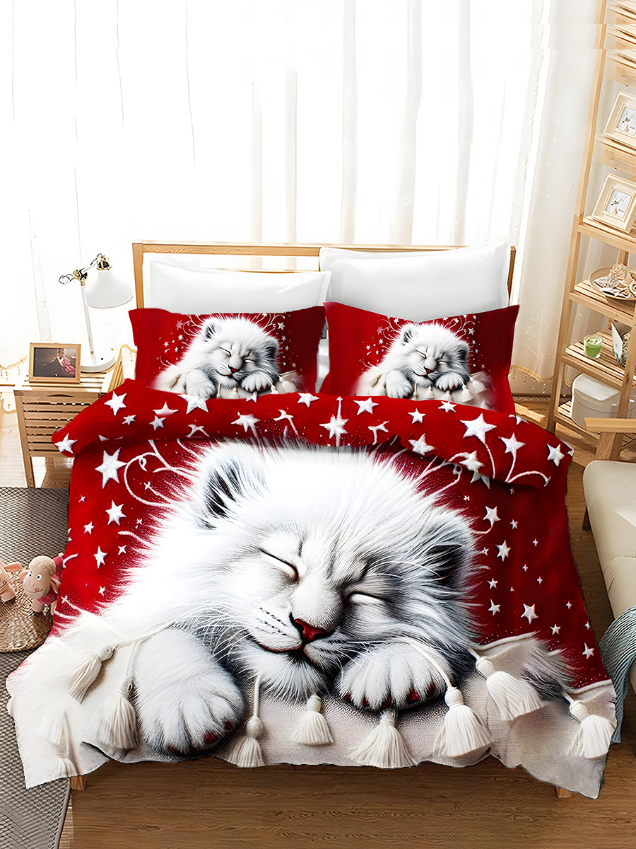 3-Piece Quilted Bedding Sets Sleeping Cat