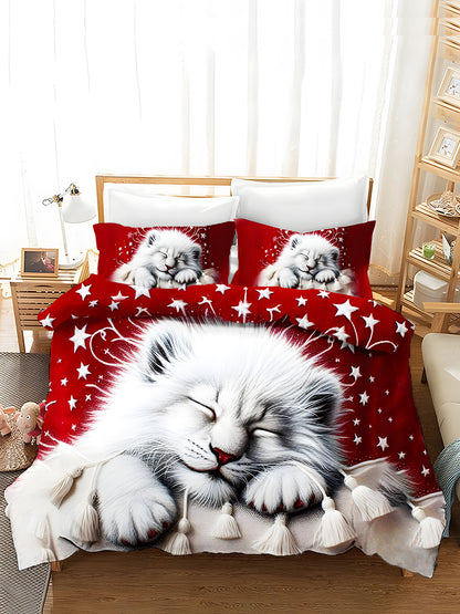 3-Piece Quilted Bedding Sets Sleeping Cat