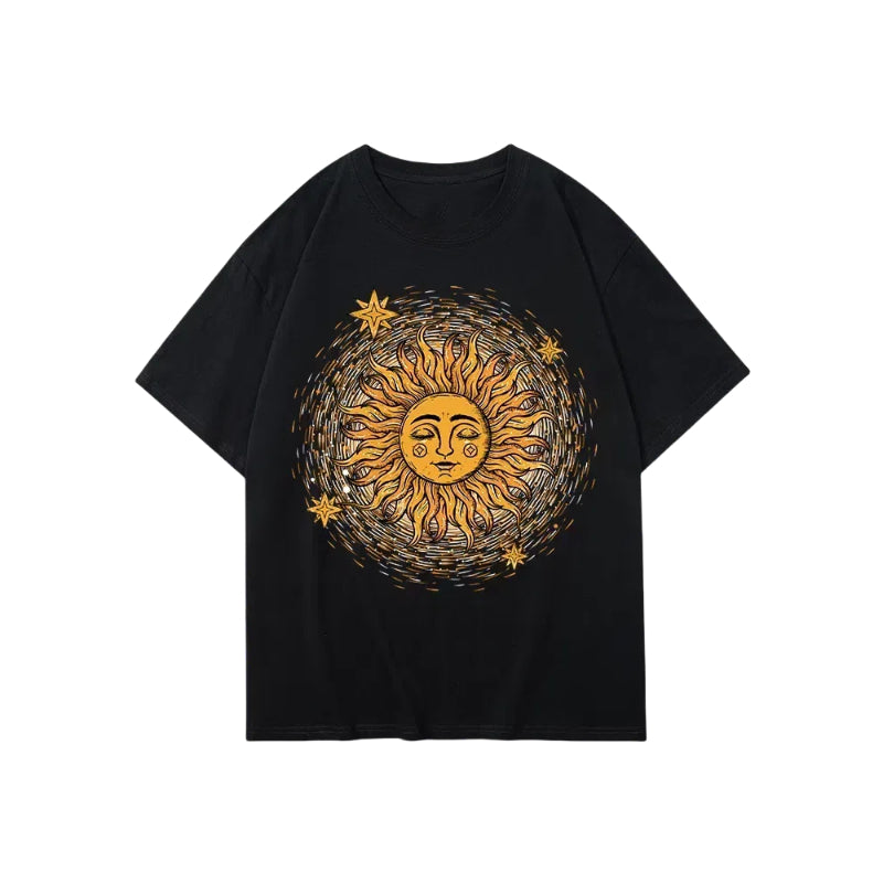 Unisex Tarot Celestial Sun Casual Crew Neck Short-Sleeve T-shirt