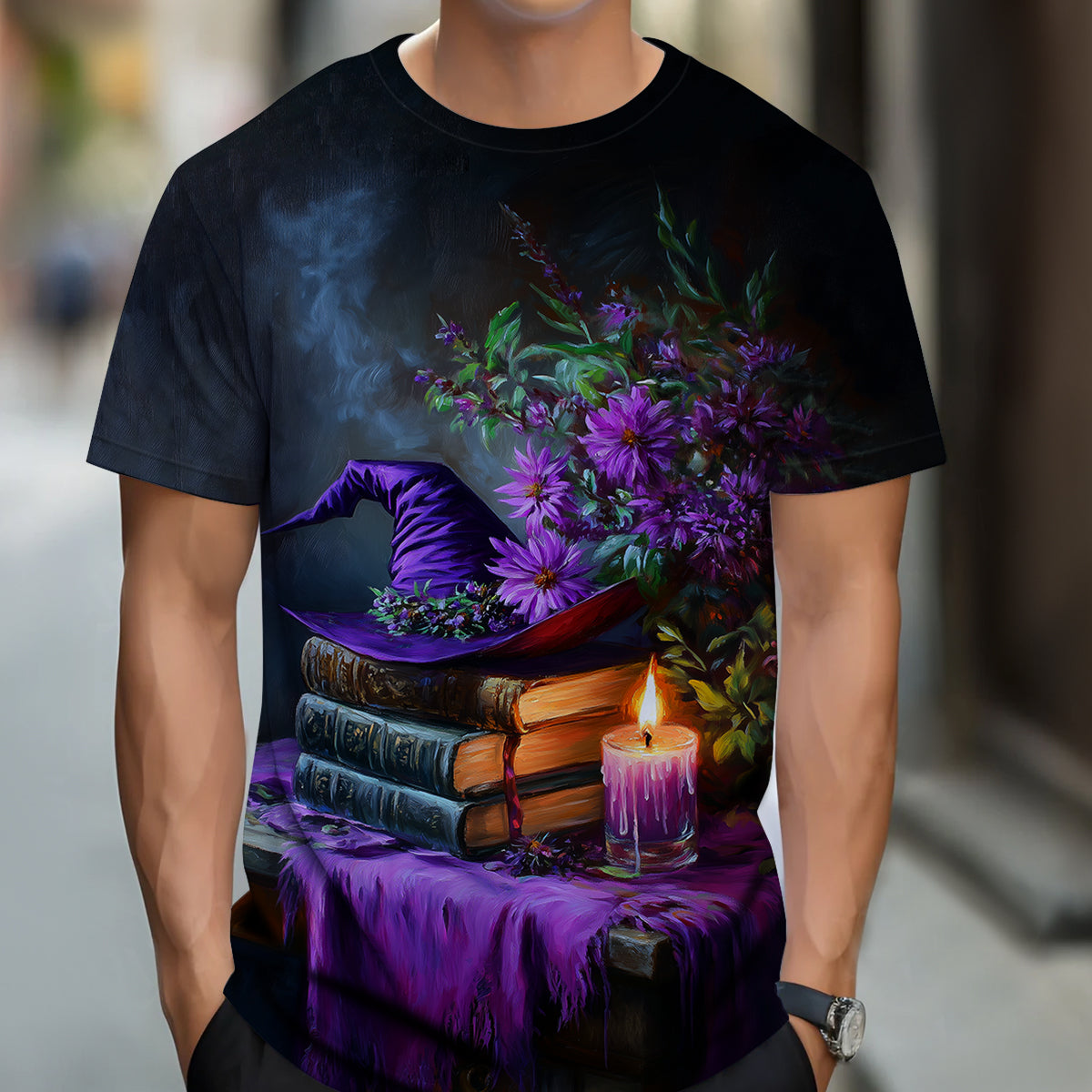 Magic Book Witch Art Print Unisex Round Neck Short Sleeve Casual T-Shirt