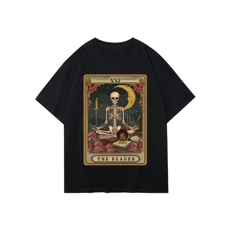 Unisex Tarot Skeleton Casual Crew Neck Short-Sleeved T-shirt