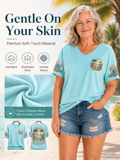 Women's I'm Retired It's 5 O'clock Everywhere Parrot Print Casual V-Neck Tee