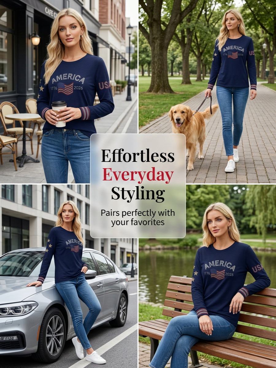Women's  Retro American Independence Day  Long-Sleeve Top