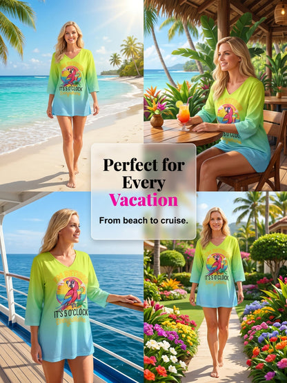 Women's I'm Retired It's 5 O'clock Everywhere Parrot Print Casual Half-Sleeve Top