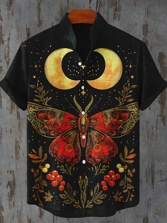 Butterfly Moon Symmetrical Art Print Casual Shirt