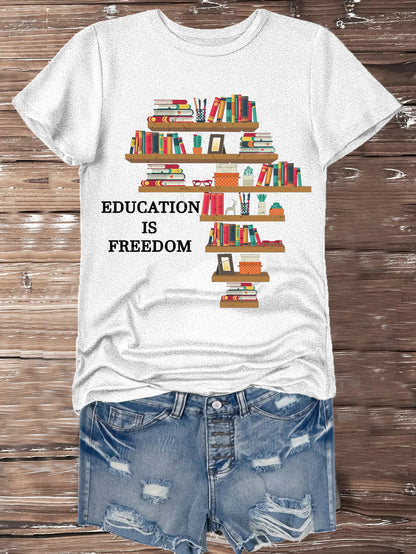 Women's Education Is Freedom African Map Graphic Print Cotton Casual T-Shirt