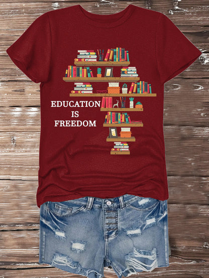 Women's Education Is Freedom African Map Graphic Print Cotton Casual T-Shirt