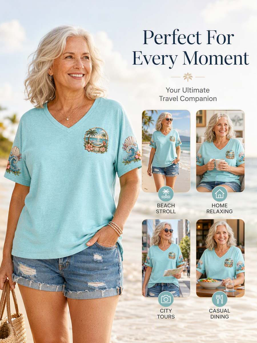 Women's I'm Retired It's 5 O'clock Everywhere Parrot Print Casual V-Neck Tee