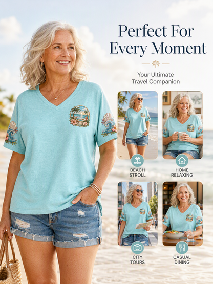 Women's I'm Retired It's 5 O'clock Everywhere Parrot Print Casual V-Neck Tee