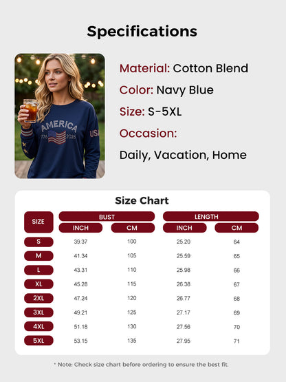Women's  Retro American Independence Day  Long-Sleeve Top