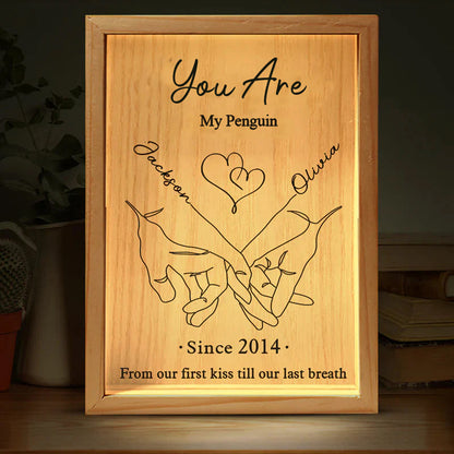 You Are My Penguin - Custom Couple Frame Light Box, Personalized Anniversary Gift for Husband and Wife