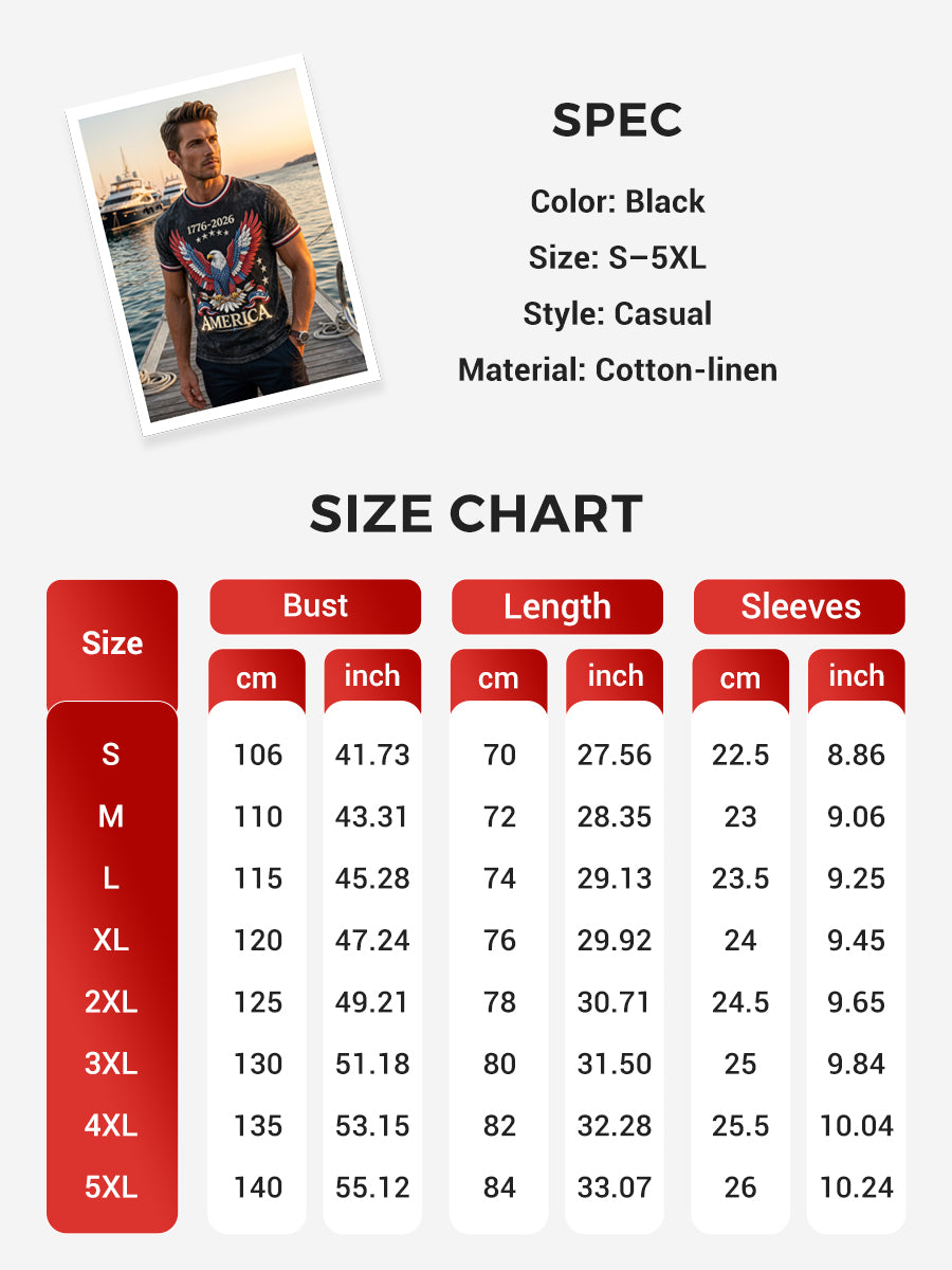 Men's USA 1776-2026 Printed Casual T-Shirt