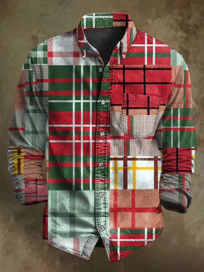 Vintage Plaid Print Christmas Casual Long-Sleeve Shirt