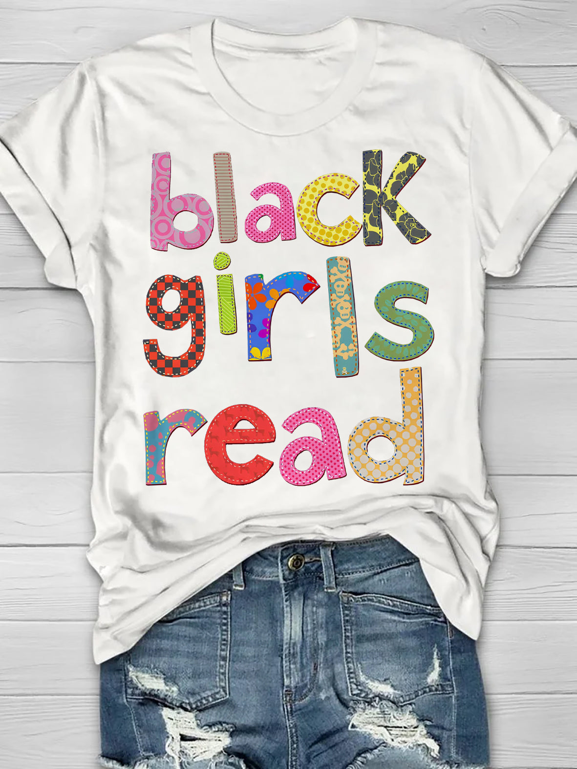 Women's Black Girls Read Slogan Print Cotton Casual T-Shirt