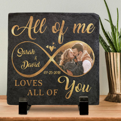 All of Me Loves All of You – Custom Square-Shaped Photo Stone with Stand, Personalized Gift for Husband & Wife, Anniversary Keepsake