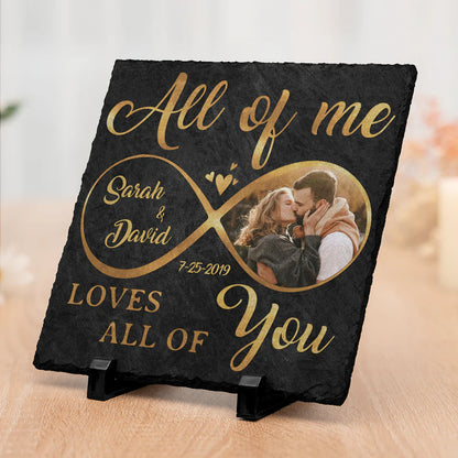 All of Me Loves All of You – Custom Square-Shaped Photo Stone with Stand, Personalized Gift for Husband & Wife, Anniversary Keepsake