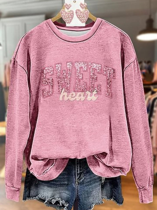 Sequin Sweet Heart Appilque Long Sleeve Casual Top