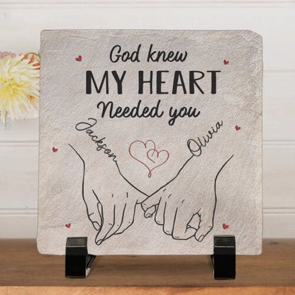 My Heart Is Perfect Because You Are Inside – Custom Square-Shaped Photo Stone with Stand, Personalized Gift for Husband & Wife, Anniversary Keepsake