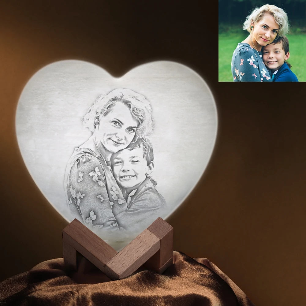 Custom Heart Photo Moon 3D Lamp – Personalized, Magical, and Radiant in 2 Colors