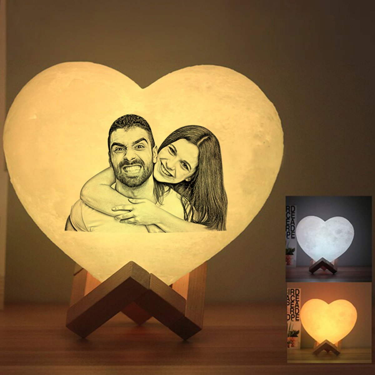 Custom Heart Photo Moon 3D Lamp – Personalized, Magical, and Radiant in 2 Colors