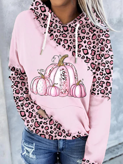 Halloween Pumpkin Printed Casual Hooded Sweatshirt