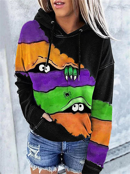 Ghost Printed Casual Hooded Sweatshirt