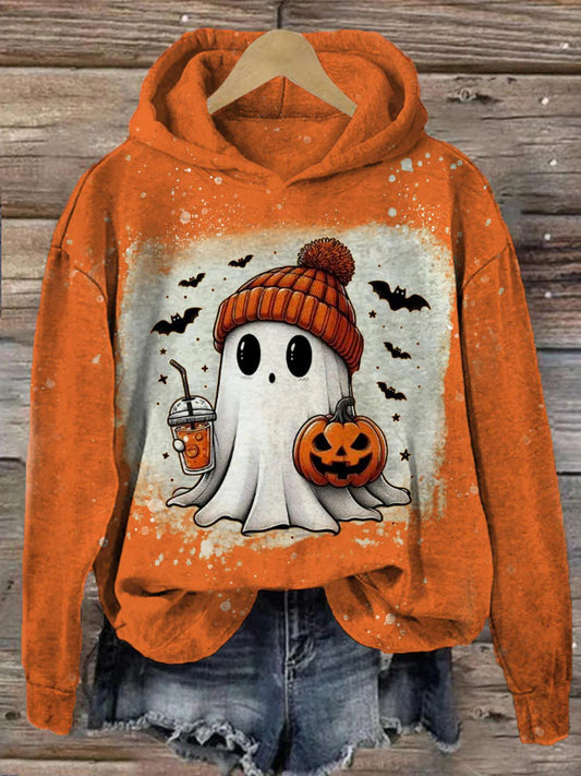 Halloween Ghost Printed Casual Hooded Sweatshirt