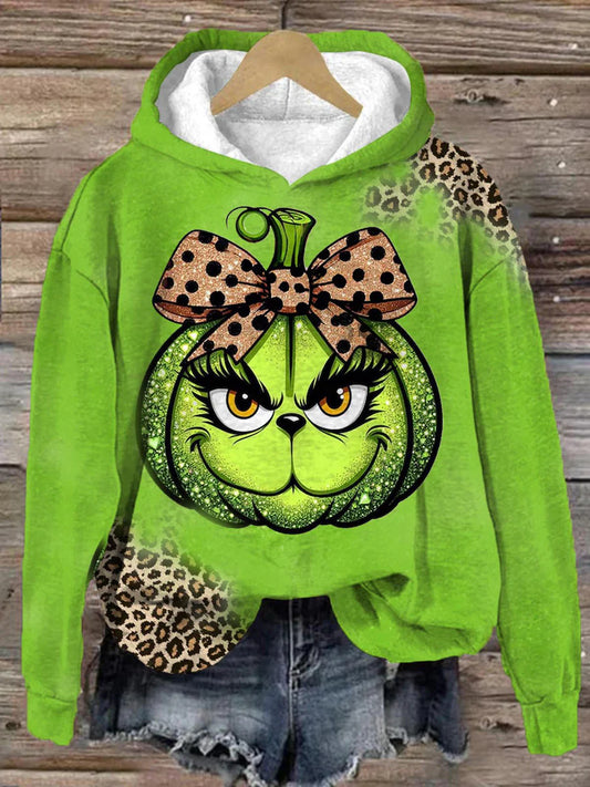 Halloween Pumpkin Printed Casual Hooded Sweatshirt