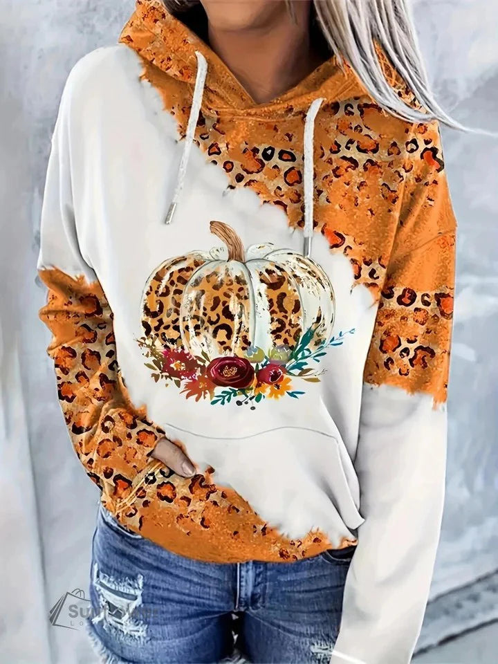 Halloween Pumpkin Printed Casual Hooded Sweatshirt