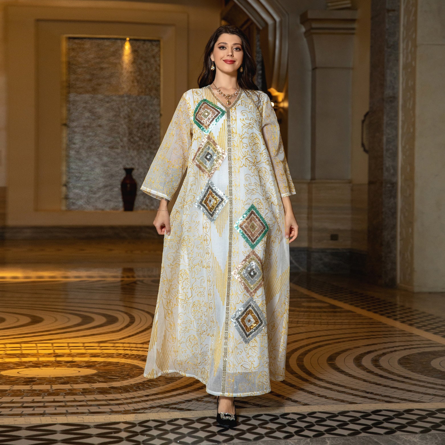 Muslim Mesh Embroidered Robe - Celestial Radiance