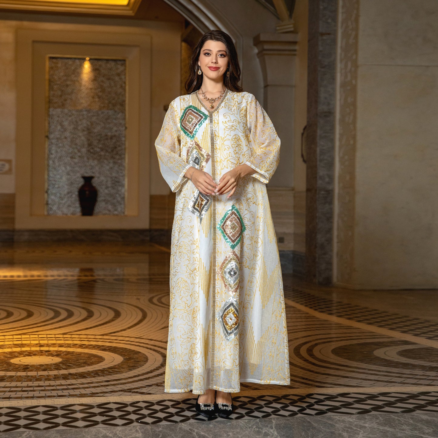 Muslim Mesh Embroidered Robe - Celestial Radiance